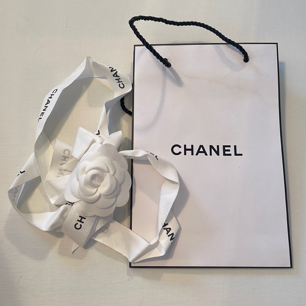 Chanel shopping mini bag with ribbon and flower